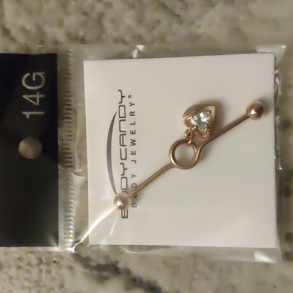 Gold dangly heart Industrial earring